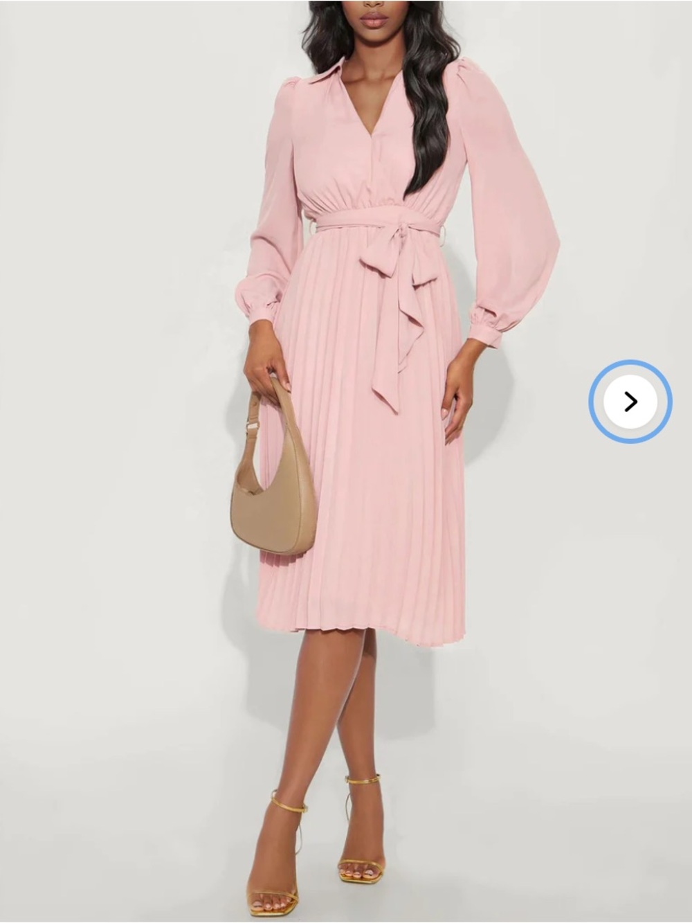 Fashion Nova Blush Pink Pleated Midi Dress with Tie Waist